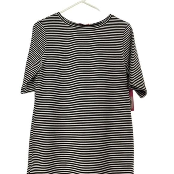 Isaac Mizrahi Short Sleeve Black and White Stripe Tunic Top Size Medium NWT - Picture 1 of 8